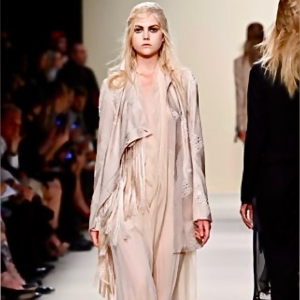 Ann Demeulemeester Beige Silk Fringe Blazer